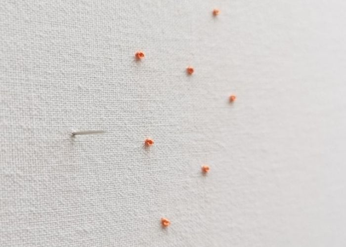 French knots embroidery stitch and a milliner needle; french knot stitch techniques example1; French knot in embroidery example1; French knot guide example1; french knot stitch techniques example1; how to do a French Knot example1