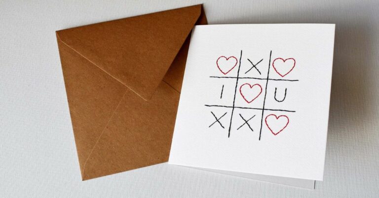 Hand embroidery on paper. Love Tic Tac Toe card tutorial