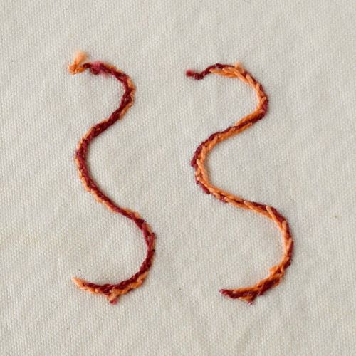 how to backstitch chain stitch:  back side
