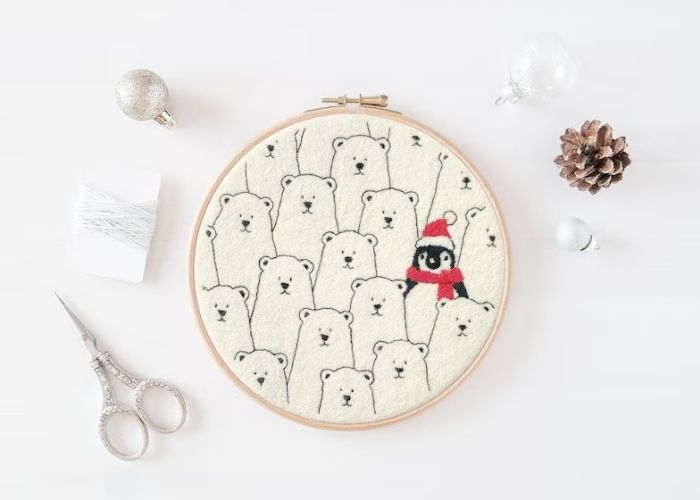 Party Penguin Hoop : couture de motifs de Noël