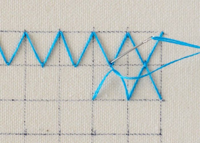 Realizza un punto Fly Stitch specchiato