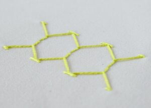 Half Chevron stitch embroidery with yellow pearl cotton