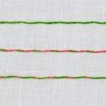 Whipped Running Stitch with pink and green floss
