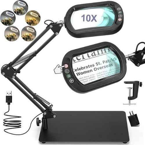 Square magnifying glass with light and stand on Amazon