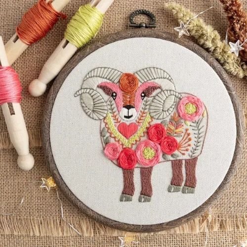Widder Hand Stickerei PDF Anleitung von TheHoopInHand auf Etsy  