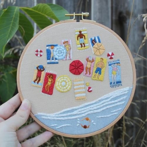 Sunbathers embroidery pattern designed by FeroniaEmbroidery on Etsy
